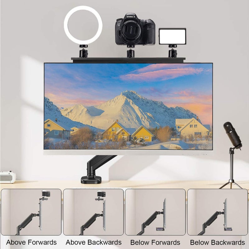 IFCASE Above/Behind Desk Monitor Shelf Mount Holds SLR Camera, Light Webcam, Microphone Fits VESA 75mm 100mm Compatible with Monitor Arm (Black, Shelf) - Image 4